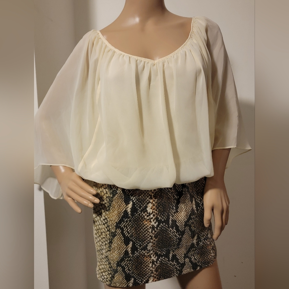 NWT Rampaige Elegant Chiffon Cream Snake Print Cocktail Dress Size Small